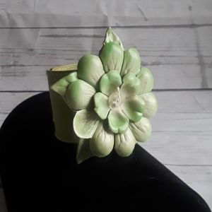 HAND MADE: Leather Lotus Flower Bracelet/Pin